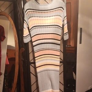 Anthropologie Maeve Blue, Pink, and White Knit Dress